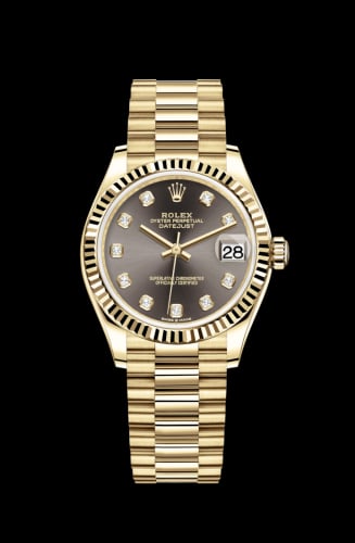 Rolex Datejust 31 Yellow Gold / Fluted / Grey - Diamond / President