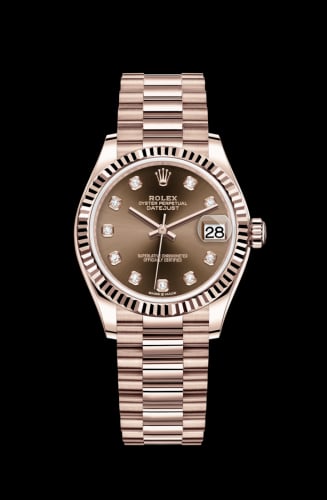 Rolex Datejust 31 Rose Gold / Fluted / Chocolate - Diamond / President