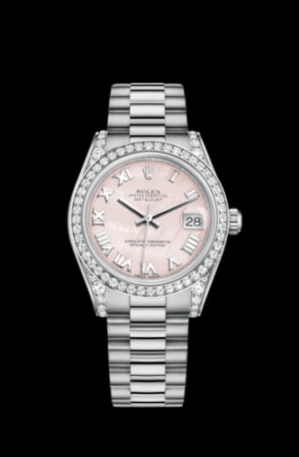 Rolex Datejust 31 White Gold Diamond / President / Pink MOP Roman