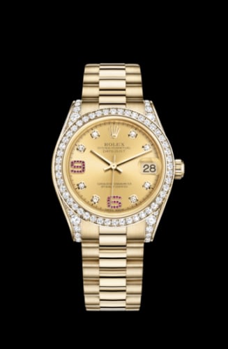 Rolex Datejust 31 Yellow Gold Diamond / President / Champagne Diamonds Rubies