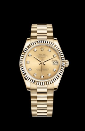 Rolex Datejust 31 Yellow Gold Fluted / President / Champagne Diamond