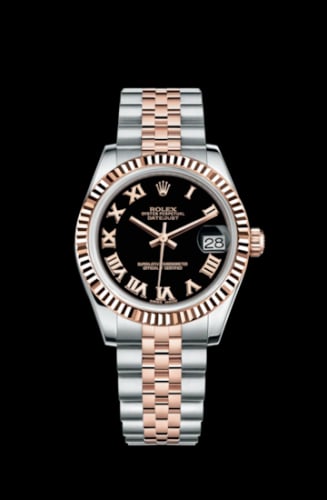 Rolex Datejust 31 Rolesor Everose Fluted / Jubilee / Black Roman