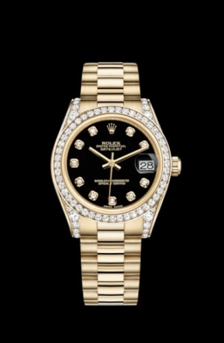 Rolex Datejust 31 Yellow Gold Diamond / President / Black Diamond