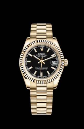 Rolex Datejust 31 Yellow Gold Fluted / President / Black