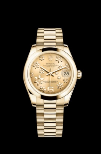 Rolex Datejust 31 Yellow Gold Domed / President / Champagne Floral