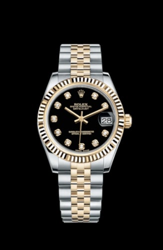 Rolex Datejust 31 Rolesor Yellow Fluted / Jubilee / Black Diamond