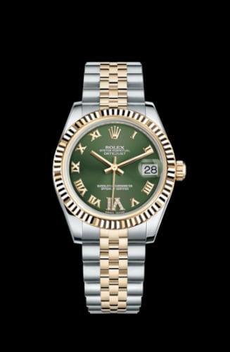 Rolex Datejust 31 Rolesor Yellow Fluted / Jubilee / Olive Green Roman