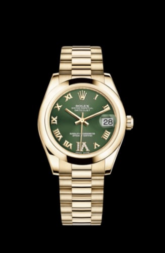 Rolex Datejust 31 Yellow Gold Domed / President / Olive Roman
