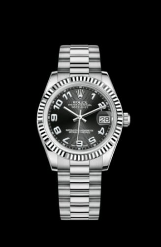Rolex Datejust 31 White Gold Fluted / President / Black Arabic