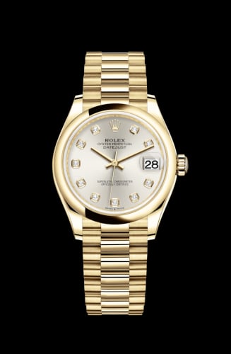 Rolex Datejust 31 Yellow Gold / Domed / Silver - Diamond / President