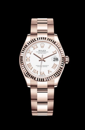 Rolex Datejust 31 Rose Gold / Fluted / White - Roman / Oyster
