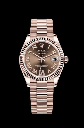 Rolex Datejust 31 Rose Gold / Fluted / Chocolate - Roman / President