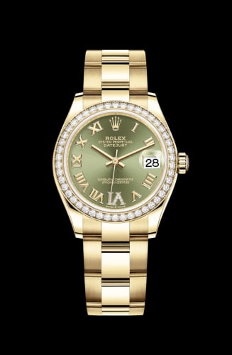 Rolex Datejust 31 Yellow Gold / Diamond / Olive - Roman / Oyster
