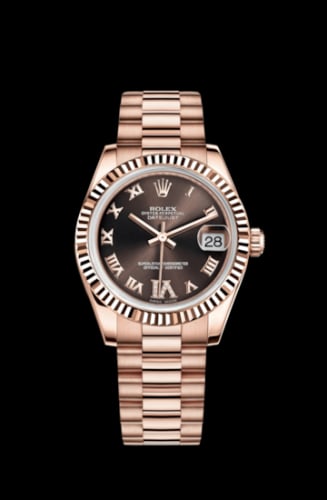 Rolex Datejust 31 Everose Fluted / President / Chocolate Roman