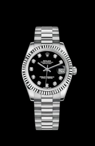 Rolex Datejust 31 White Gold Fluted / President / Black Diamond