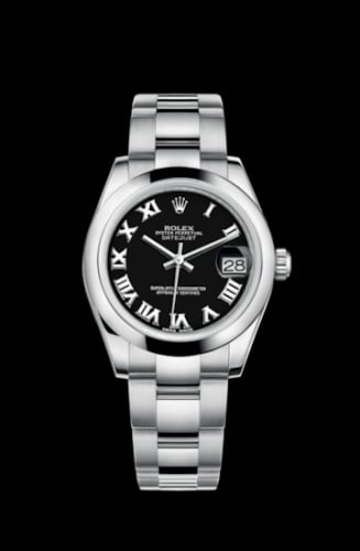 Rolex Datejust 31 Stainless Steel Domed / Oyster / Black Roman