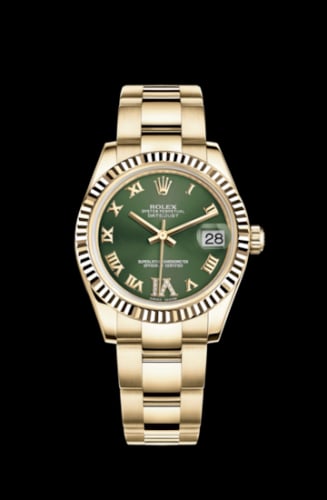 Rolex Datejust 31 Yellow Gold Fluted / Oyster / Olive Roman