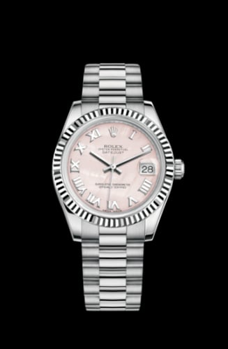 Rolex Datejust 31 White Gold Fluted / President / Pink MOP Roman