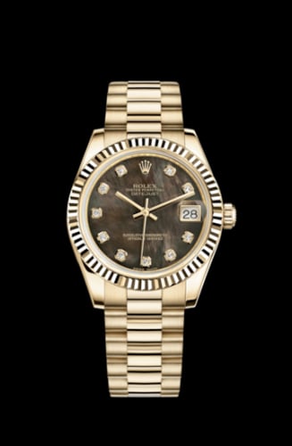 Rolex Datejust 31 Yellow Gold Fluted / President / Black MOP