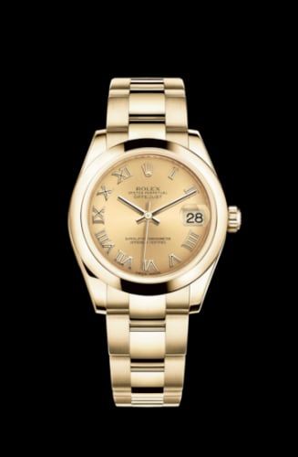 Rolex Datejust 31 Yellow Gold Domed / Oyster / Champagne Roman