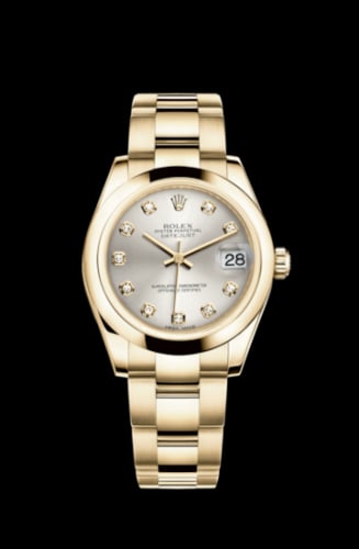 Rolex Datejust 31 Yellow Gold Domed / Oyster / Silver Diamonds