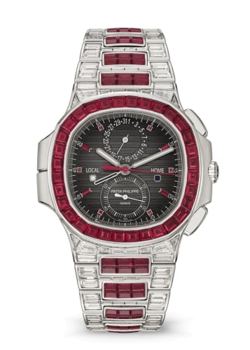 Patek Philippe Nautilus Travel Time White Gold - Ruby / Grey