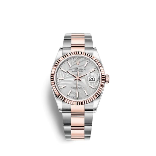 Rolex Datejust 36 Stainless Steel / Everose / Fluted / Silver - Palm / Oyster