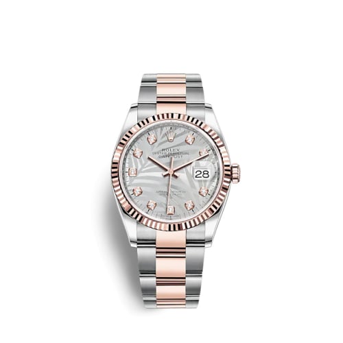 Rolex Datejust 36 Stainless Steel / Everose / Fluted / Silver - Palm - Diamond / Oyster