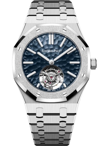 Audemars Piguet Royal Oak Self-Winding Flying Tourbillon White Gold - Frosted / Dimpled Blue