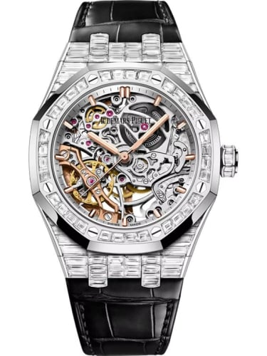 Audemars Piguet Royal Oak 37 Double Balance Wheel Openworked White Gold - Baguette / Strap