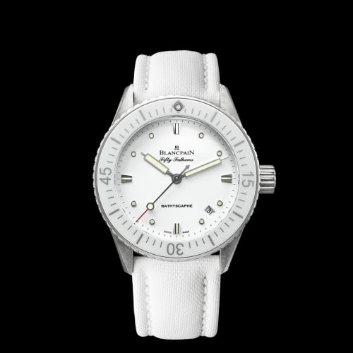 Blancpain Fifty Fathoms Bathyscaphe Stainless Steel / White / White Canvas