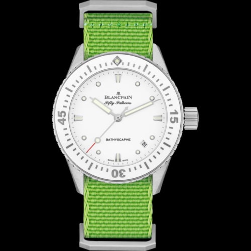 Blancpain Fifty Fathoms Bathyscaphe Stainless Steel / White / Green Nato