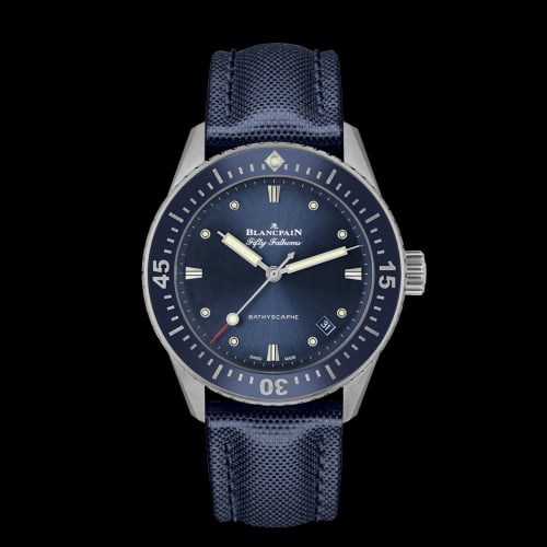 Blancpain Fifty Fathoms Bathyscaphe Stainless Steel / Blue / Blue Canvas