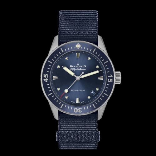 Blancpain Fifty Fathoms Bathyscaphe Stainless Steel / Blue / Blue Nato