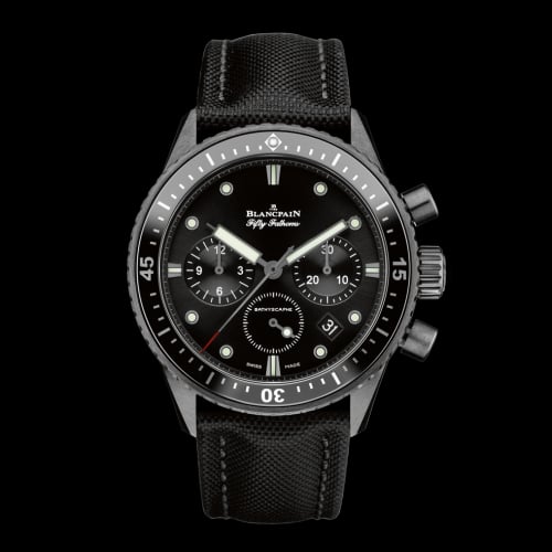 Blancpain Fifty Fathoms Bathyscaphe Flyback Chronograph Black Ceramic / Black / Black Canvas