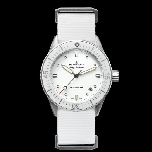 Blancpain Fifty Fathoms Bathyscaphe Stainless Steel / White / White Nato