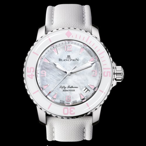 Blancpain Fifty Fathoms Automatique Stainless Steel / Mother of Pearl / White Canvas
