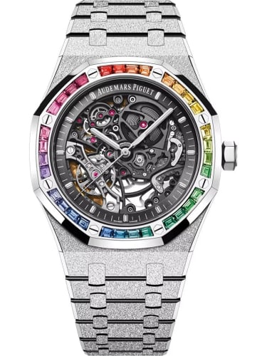 Audemars Piguet Royal Oak 41 Double Balance Wheel Openworked Frosted White Gold - Rainbow