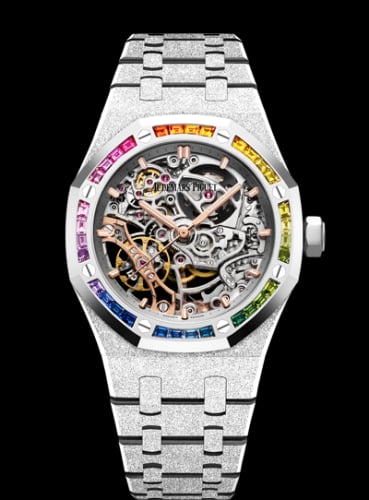 Audemars Piguet Royal Oak 37 Double Balance Wheel Openworked Frosted White Gold / Rainbow