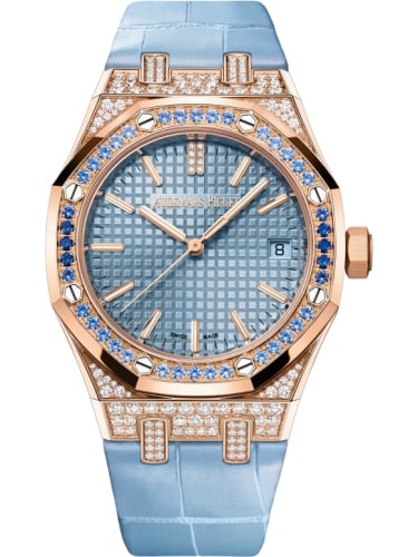 Audemars Piguet Royal Oak Selfwinding 37 Pink Gold - Sapphires / Green / Strap