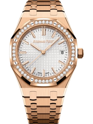 Audemars Piguet Royal Oak Selfwinding 34 Pink Gold - Diamond / Silver / Bracelet / 50th Anniversary
