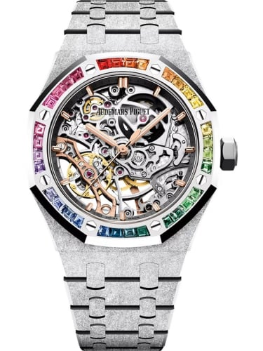 Audemars Piguet Royal Oak 37 Double Balance Wheel Openworked Frosted White Gold / Rainbow