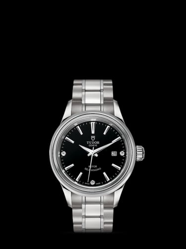 Tudor Style 28 Stainless Steel / Black-Diamond / Bracelet