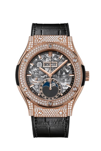 Hublot Classic Fusion Aerofusion Moonphase King Gold - Pavé / Alligator