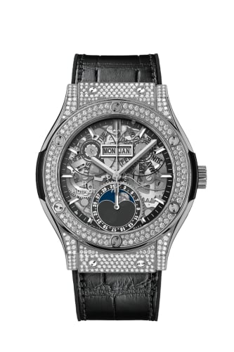 Hublot Classic Fusion Aerofusion Moonphase Titanium - Pavé / Alligator