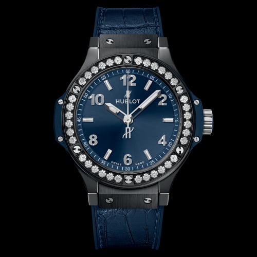 Hublot Big Bang 38 Quartz Ceramic - Diamond / Blue / Alligator