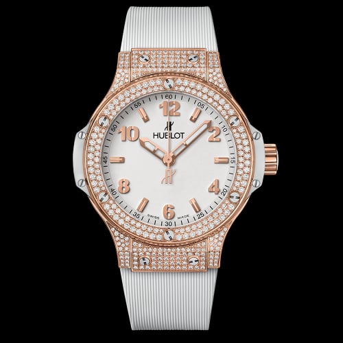 Hublot Big Bang 38 Quartz Red Gold - Pavé / White / Rubber