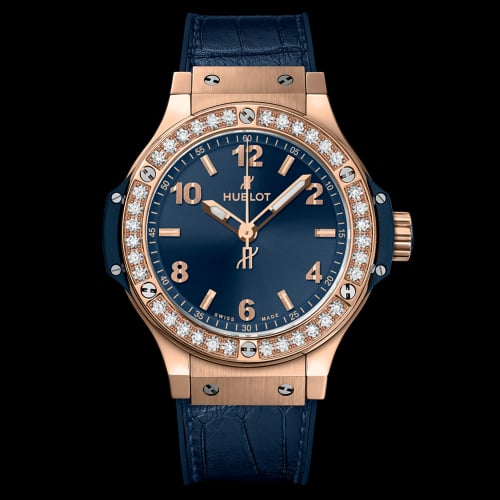 Hublot Big Bang 38 Quartz Red Gold - Diamond / Blue / Alligator
