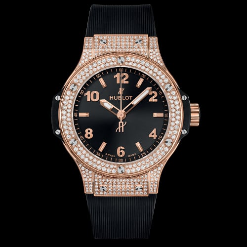 Hublot Big Bang 38 Quartz Red Gold - Pavé / Black / Rubber