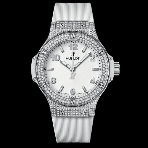 Hublot Big Bang 38 Quartz Stainless Steel - Pavé / White / Rubber
